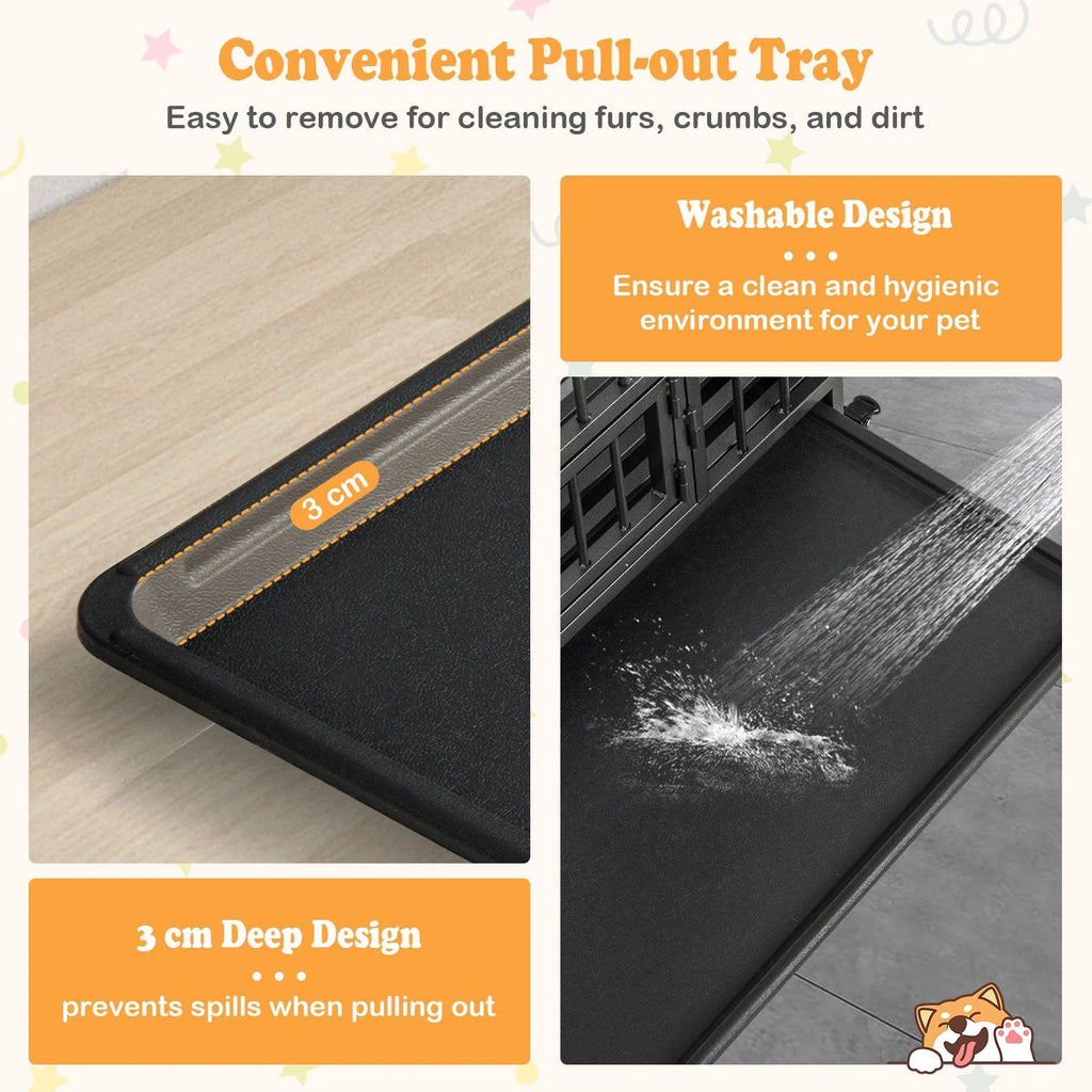 Foldable Metal Dog Cage Chew-Proof Dog Crate with Lockable Universal Wheels