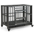 Foldable Metal Dog Cage Chew-Proof Dog Crate with Lockable Universal Wheels